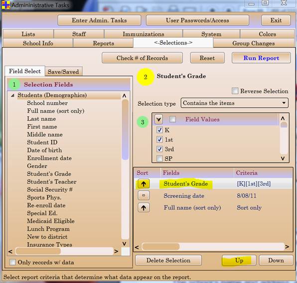 Administrative Tasks > Selections tab (2)